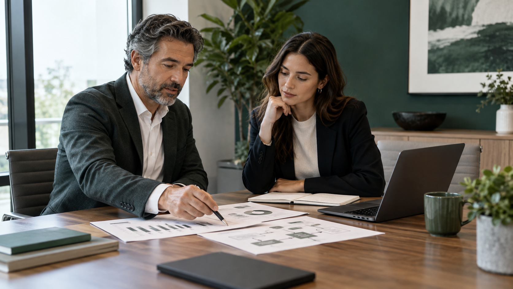 Growth strategists planning an affiliate program with visual workflows