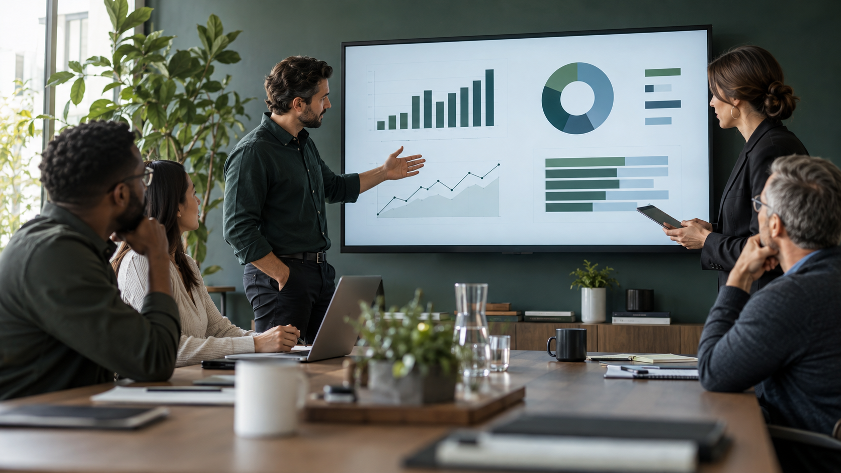 Business team reviewing affiliate campaign performance trends