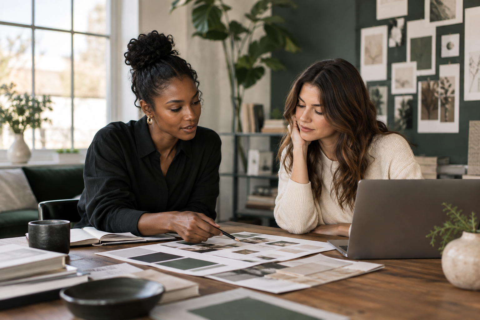 Brand partnership manager and creator reviewing a campaign brief